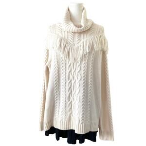 Joie Cozy Cable Fringe Trim Sweater Women's M, Western Farmhouse Boho